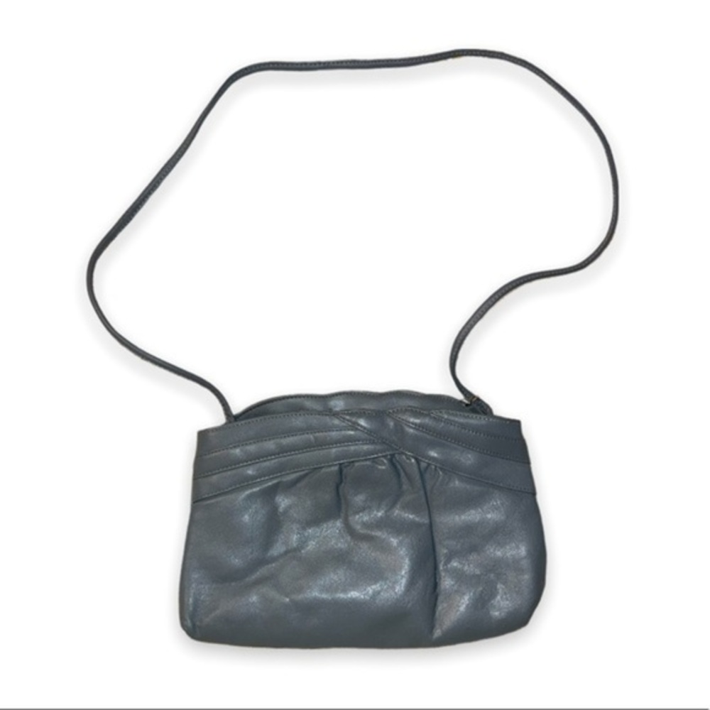 Vintage gray scalloped edge shoulder bag two compartments zipper pocket